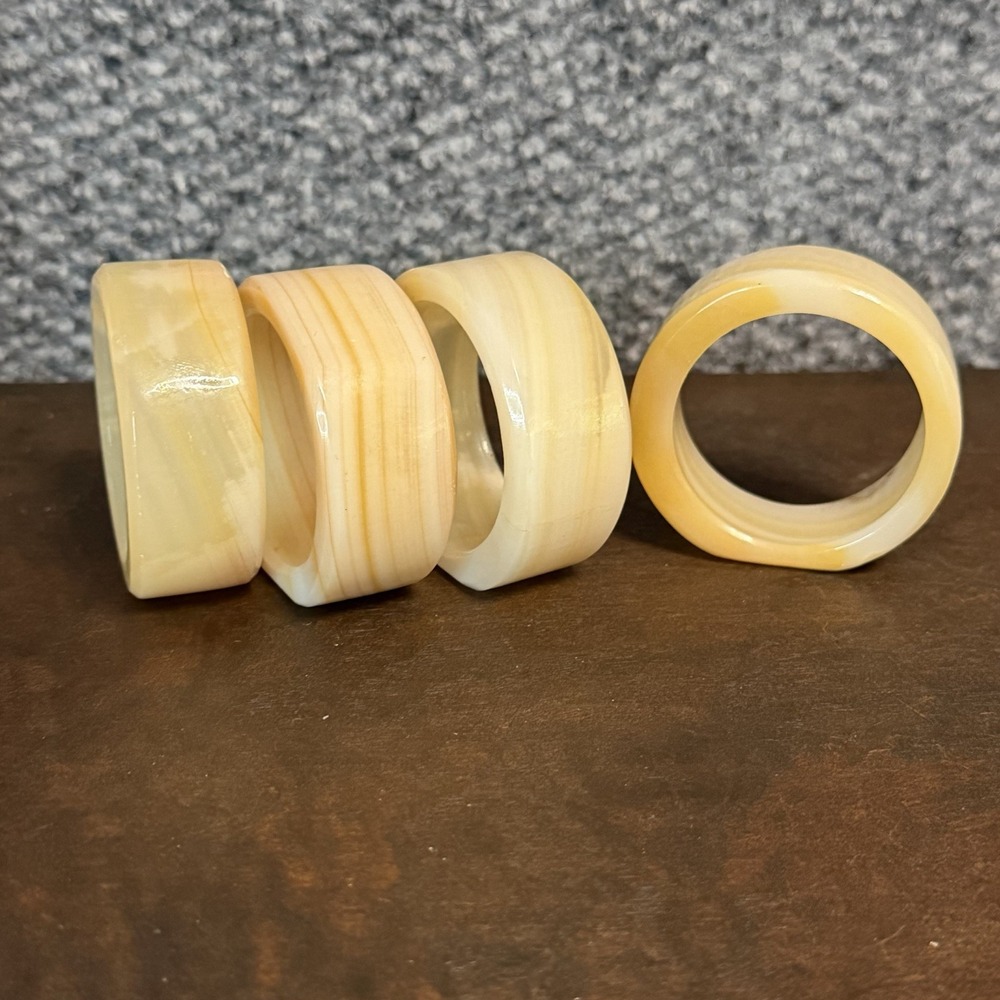 Vintage Natural Polished ONYX Stone Napkin Ring Holders Set Of 4 Freestanding